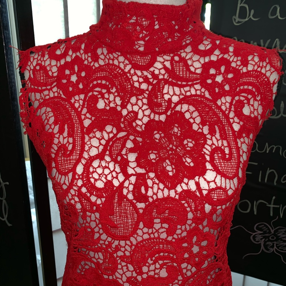 JeyKay Red Lace Bodycon Dress - Picture 3 of 7